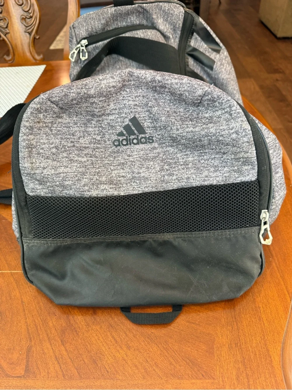 adidas Grey Heather Duffel with Black Logo and Trim